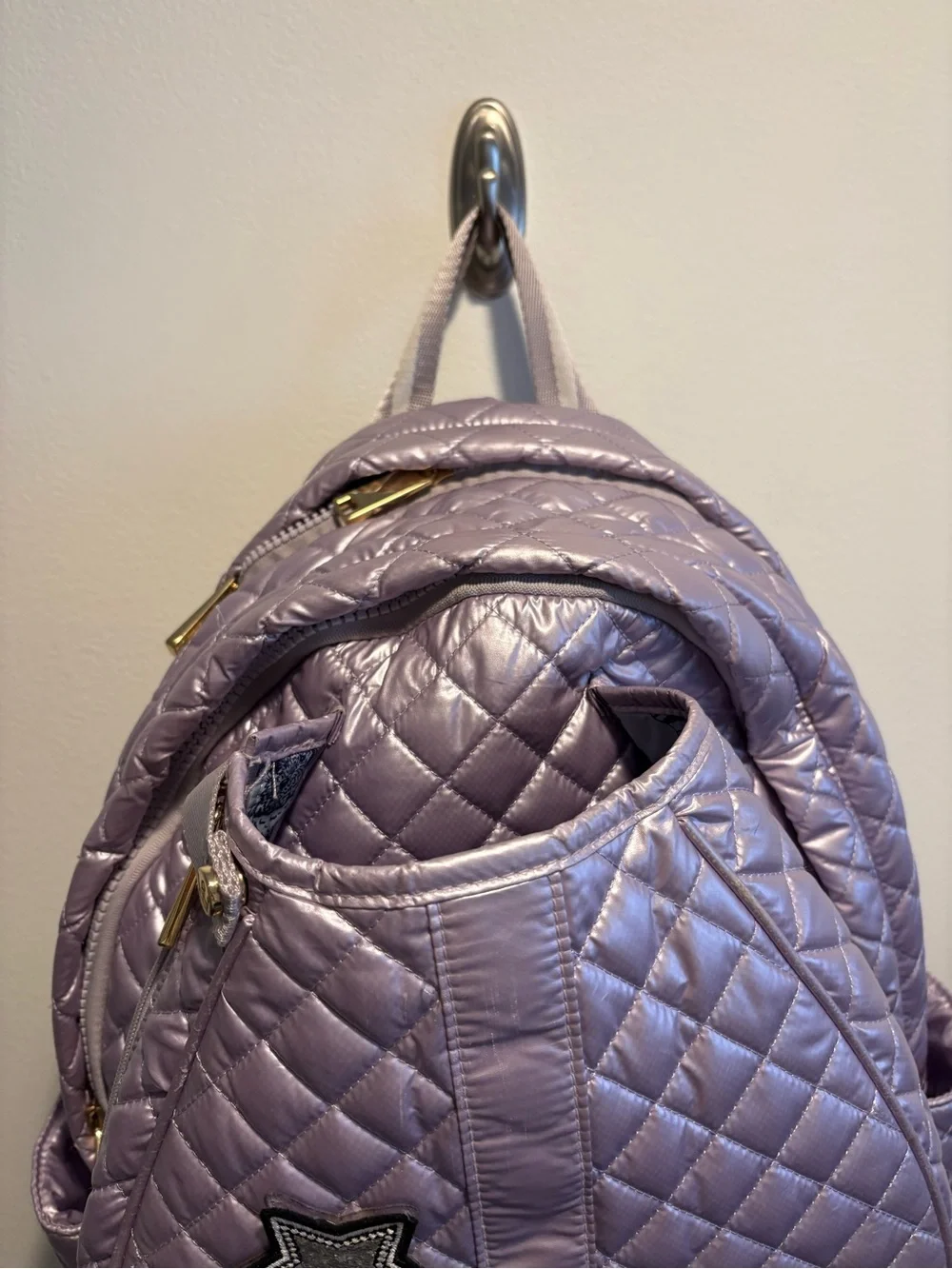 Oliver Thomas || 24 + 7 Tennis Backpack Quilted Metallic Lavender Purple Stars
